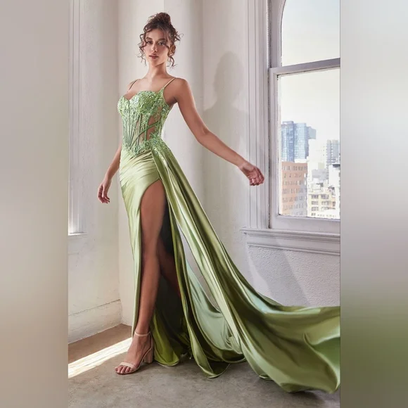 Embellished Lace & Satin Fitted Gown In Black CD868 - Picture 12 of 15